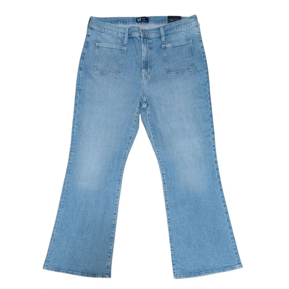NWT Gap High rise 70's flare medium wash stretch throwback patch pocket size 20